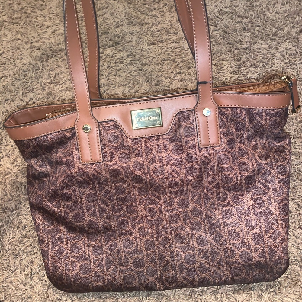 Calvin Klein Brown Monogrammed Purse